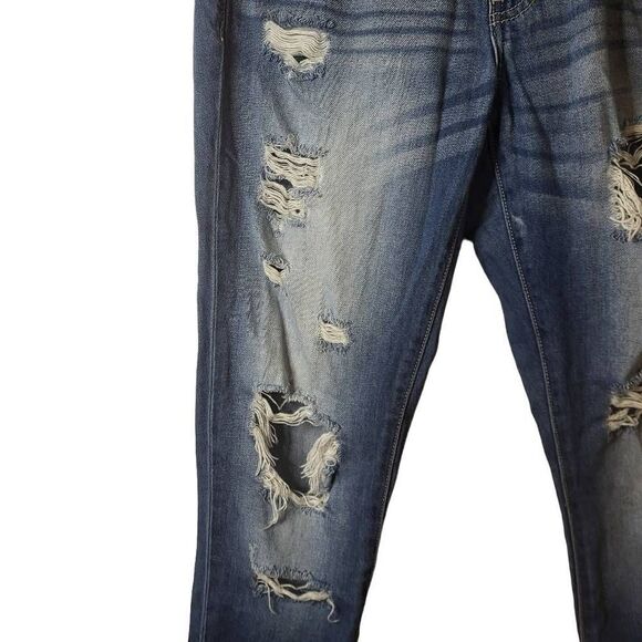 Kancan Boyfriend Distressed Low Rise Skinny Denim Jeans Medium Wash Size 3/25 - Picture 5 of 12